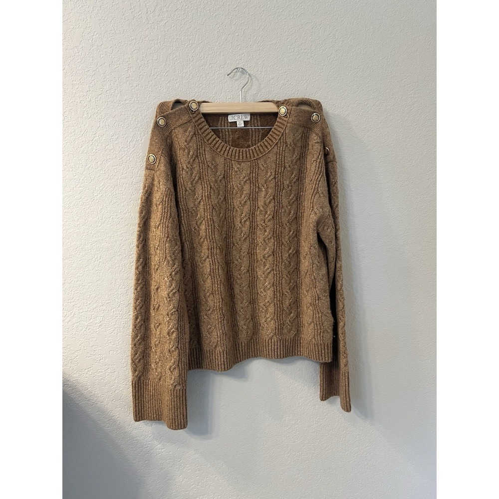 J.Crew Brown Cable Knit Wool Alpaca Blend Shoulder Button Sweater Women's Medium